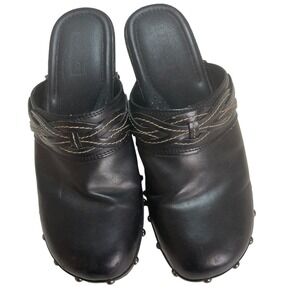 Godiva Black Leather Clogs Mules Studded Braided Detail‎ Size 8M